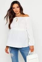 Thumbnail for your product : boohoo Maternity Tie Front Off The Shoulder Top