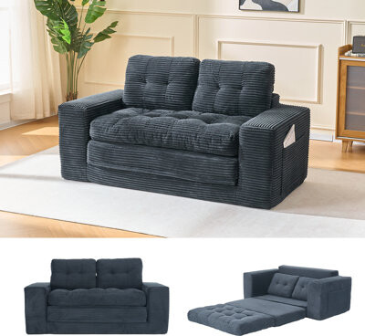 66.93”boneless Sofa Bed, 2-in-1 Convertible Loveseat & Folding Futon Couch, Small Space-saving Design With Corduroy Fabric, For Living Room, Bedroom,