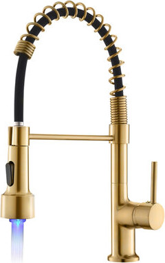 LOONGFIELD LED Kitchen Faucet With Pull Down Sprayer, Single Handle Single Lever Kitchen Sink Faucet