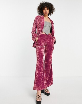 Topshop crushed velvet pants in pink - ShopStyle Trousers