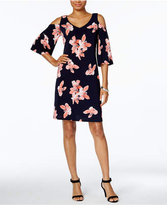 Connected Petite Floral-Print Cold-Shoulder Dress