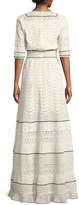 Thumbnail for your product : Talitha Collection Elbow-Sleeve Eyelet Lace-Inset A-Line Long Dress