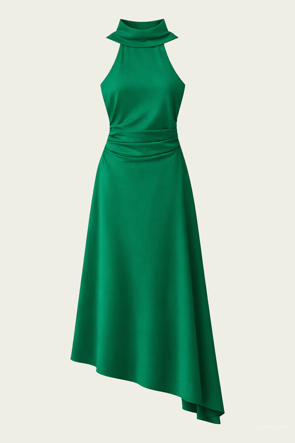 Simkhai Monica Satin Midi Dress in Kelly Green