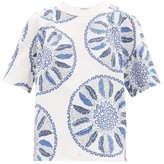 Thumbnail for your product : Three Graces London X Zandra Rhodes Luna Feather-print Cotton Top - Blue White