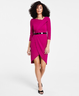 Calvin Klein Womens Purple Zippered Challis Elbow Flutter Sleeve Floral V  Neck Below The Knee Fit + Flare Dress Plus 22W 