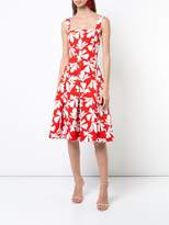 Thumbnail for your product : Oscar de la Renta leaf-print flared midi dress