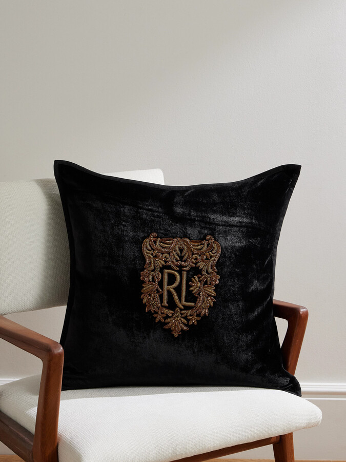 Glenshire Logo-Embroidered Velvet Throw Pillow
