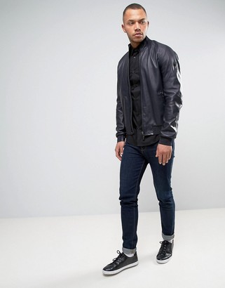 Armani Jeans Short Sleeve Logo Shirt Slim Fit Stretch in Black