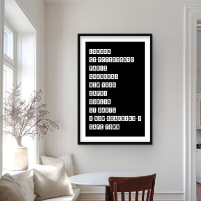 Lark Manor Table of Big Cities - Black Framed Matted Print | Home Decor
