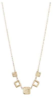 Fine Jewellery 14K Yellow Gold Open and Solid Square Necklace
