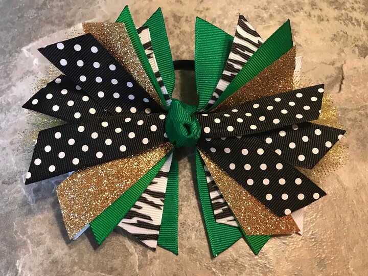 Emerald Gymnastics Bow - Softball Volleyball Soccer Lacrosse Dance Cheer Hair Tie Streamers Pony