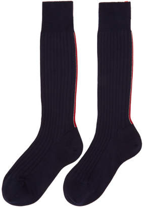 Thom Browne Navy Merino Vertical Stripe Ribbed Socks