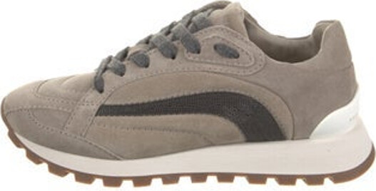 Brunello Cucinelli Suede Low Top Sneakers Neutrals Rubber Trim Round-Toes with Studded Accents Platform Lace-Up Closure at Uppers Includes Box & Dust Bag Designer