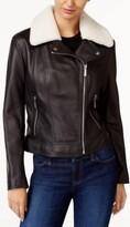 Shearling Collar Leather Jacket In Bl 