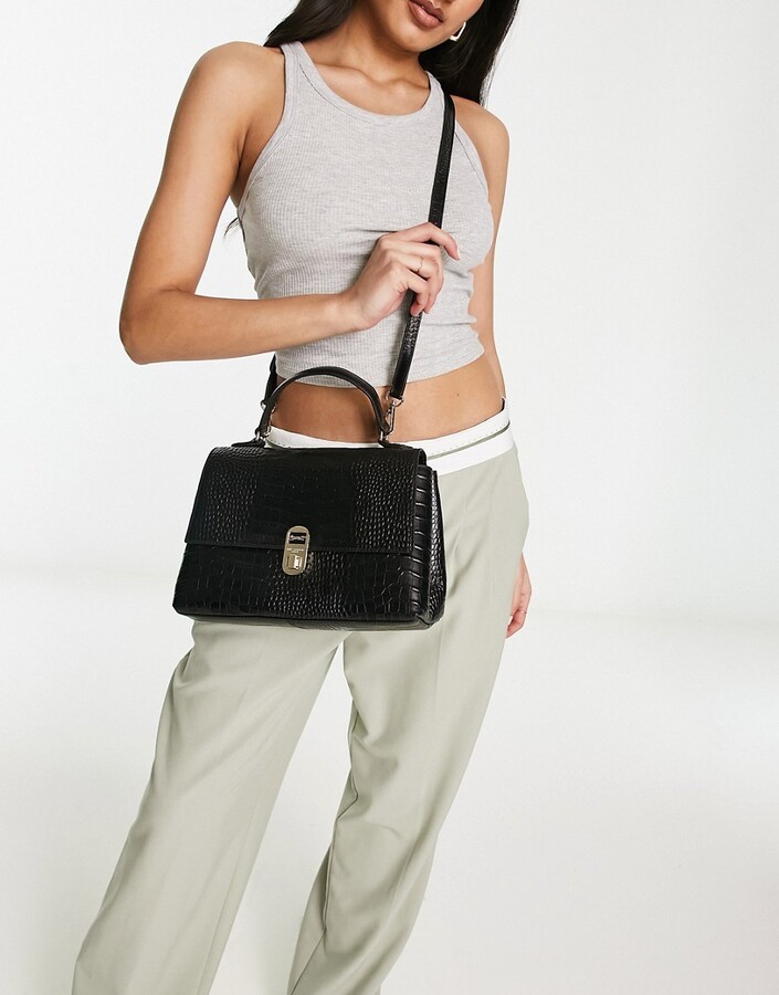 Paul Costelloe leather top handle crossbody bag in black croc ShopStyle