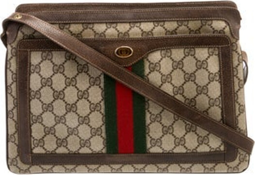 Gucci Shoulder Bag Brown & Neutrals GG Plus & Web Accent Gold-Tone Hardware Leather Trim Single Shoulder Strap Leather Trim Embellishment & Single Exterior Pocket Suede Lining & Single Interior Pocket Zip Closure at Top Includes Dust Bag