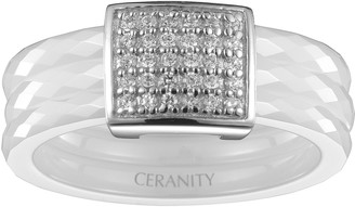 CERANITY 1-12/0039-B Women's Ring with Square Motif - 925/1000 Sterling Silver with Cubic Zirconia and Ceramic - 0.95 g - White White