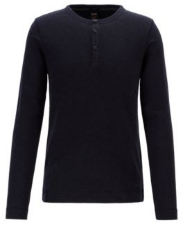 HUGO BOSS Slim Fit Henley T Shirt In Heather Waffle Cotton - Dark Blue -  ShopStyle