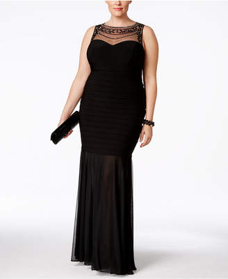 Xscape Evenings Plus Size Beaded Illusion Mermaid Gown