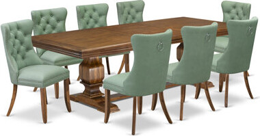 Red Barrel Studio 9 Pieces Dining Table Set Includes a Rectangle Table and 8 Polyester Fabric Dining Chairs - (Finish Option).