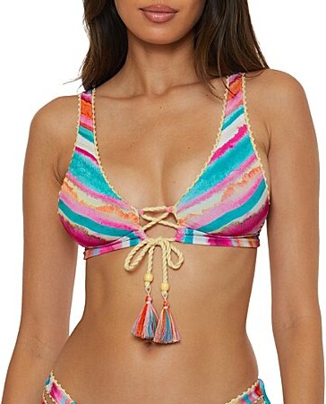 Lucky Brand Porto Covo Water Color Placement Print Halter Swim Top