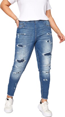 Yours for Good Curve Washed Rip & Repair Stretch Jenny Jeggings - Women's  Blue - ShopStyle Jeans
