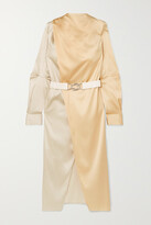 Thumbnail for your product : Bottega Veneta Belted Two-tone Stretch-silk Satin Wrap Dress - Ivory