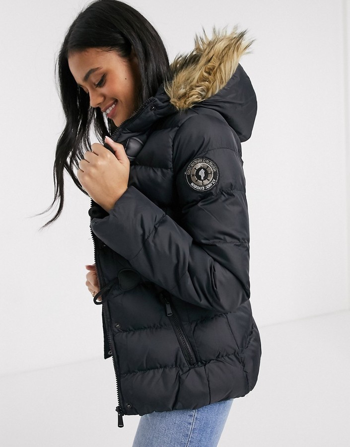 brave soul whitehorse padded parka with faux fur trim