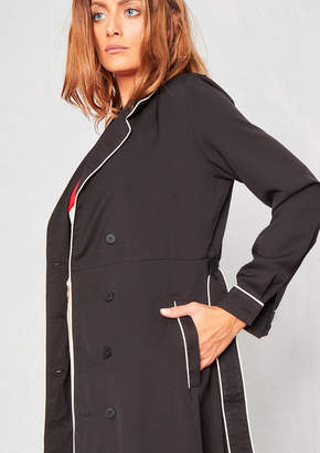 Missy Empire Abigail Black Contrast Piping Belted Trench Coat
