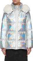 Thumbnail for your product : Army by Yves Salomon Fox trim hood holographic puffer jacket