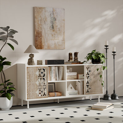 Sicotas Mid Century Sideboard Storage Rustic Sliding Door Solid Wood Cabinet for Living Room Decorative TV Buffet and Storage for TV Stand,Sideboards,