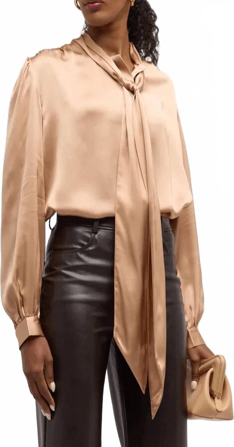 Frame Femme Tie Neck Blouse In Blush
