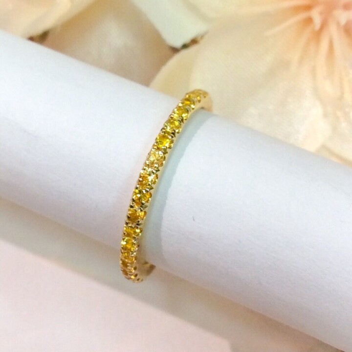 Etsy Citrine Band Ring/ 1.8mm Pave Half Eternity Wedding Guard/ Yellow November Stacking 13Th Anniversary