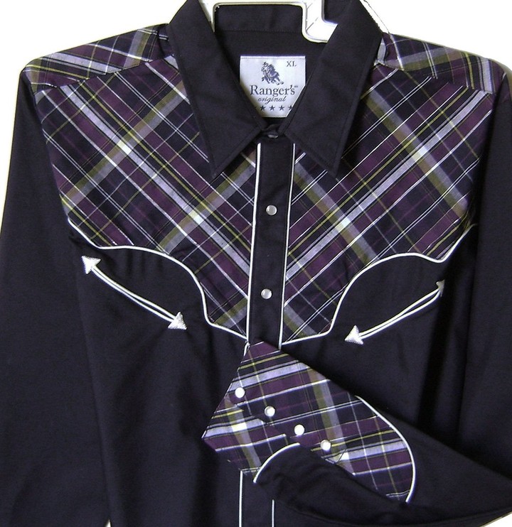 Modestone Men's Long Sleeved Fitted Western Shirt Checked Material Black ShopStyle