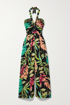 Pleated Cutout Floral-print Woven 