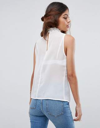 ASOS High Neck Sleeveless Blouse with Lace Trims