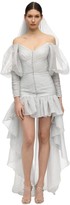 Thumbnail for your product : Sandra Mansour Ruffled Lurex Pinstriped Organza Dress