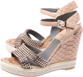 Thumbnail for your product : Gina Beige Python Leather Crystal Embellished Wedge Platform Sandals Size 38.5