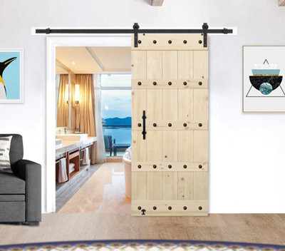 S&Z TOPHAND Unfinished Big Copper Nail Knotty Barn Door with Sliding Door Hardware Kit/Solid Wood/Sliding Door/Single Surfaces