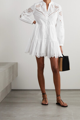 Veronica Beard Ariana Tiered Scalloped Broderie Anglaise Cotton-poplin Mini Dress - White