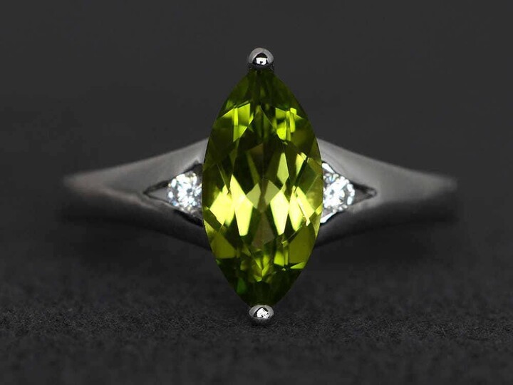Etsy Peridot Ring Sterling Silver Marquise Cut Engagement Green Gemstone Promise August Birthstone