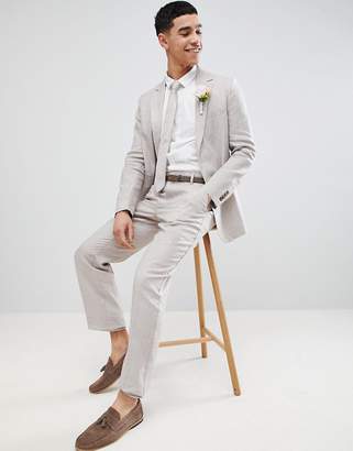 Benetton Wedding Regular Fit Linen Suit Jacket In Stone