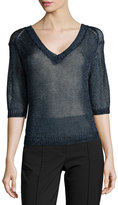 Thumbnail for your product : Halston V-Neck Open-Mesh Sweater, Navy