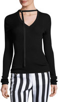 Thumbnail for your product : Nina Ricci Ribbed Knit Tie-Neck Sweater, Black