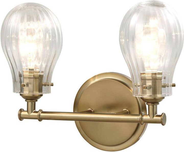 Aspen Creative Corporation 14 in. 2-Light Antique Brass Vanity Light with Clear Glass Shade