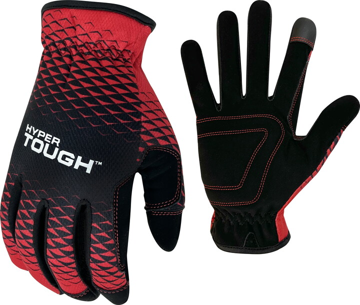 Hyper Tough All Purpose Performance Work Gloves, Synthetic Leather, Black and Red, Adult, Unisex, Medium