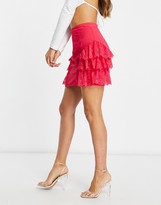 Thumbnail for your product : Saint Genies lace ruffle tiered mini skater skirt co ord in fuchsia