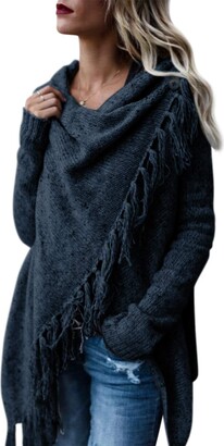Style Dome Womens Cardigans Knitted Shawl Poncho Jumpers Longline Cape Wrap Scarf Long Sleeve Tunic Tops Pullover Blanket Sweater Coat Waterfall Cardigan Blue XXL
