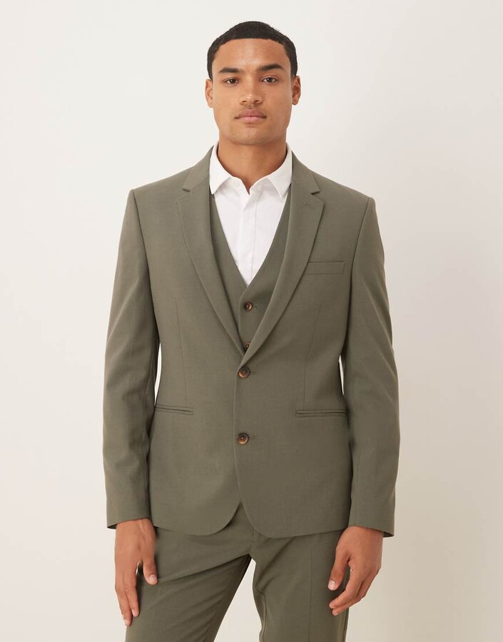 ASOS DESIGN skinny fit suit jacket in khaki green