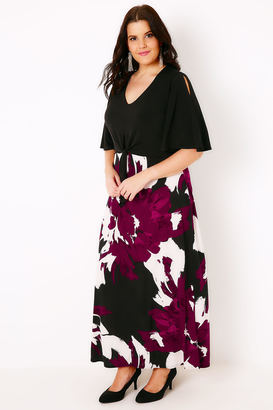 Yours Clothing Black & Multi Brush Stroke Print Maxi Dress With Cold Shoulder
